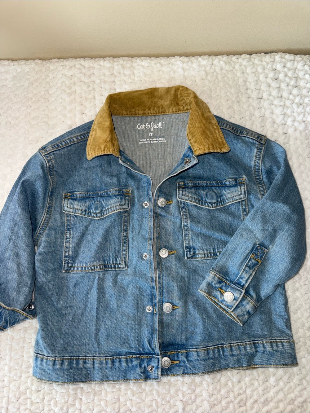 Cat & Jack Kids' Blue Denim Jacket with Tan Corduroy Collar